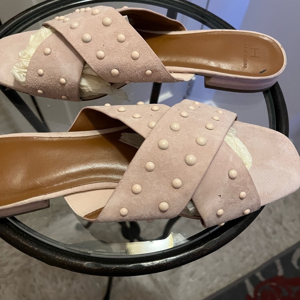 Halston Heritage Blush Studded Mules